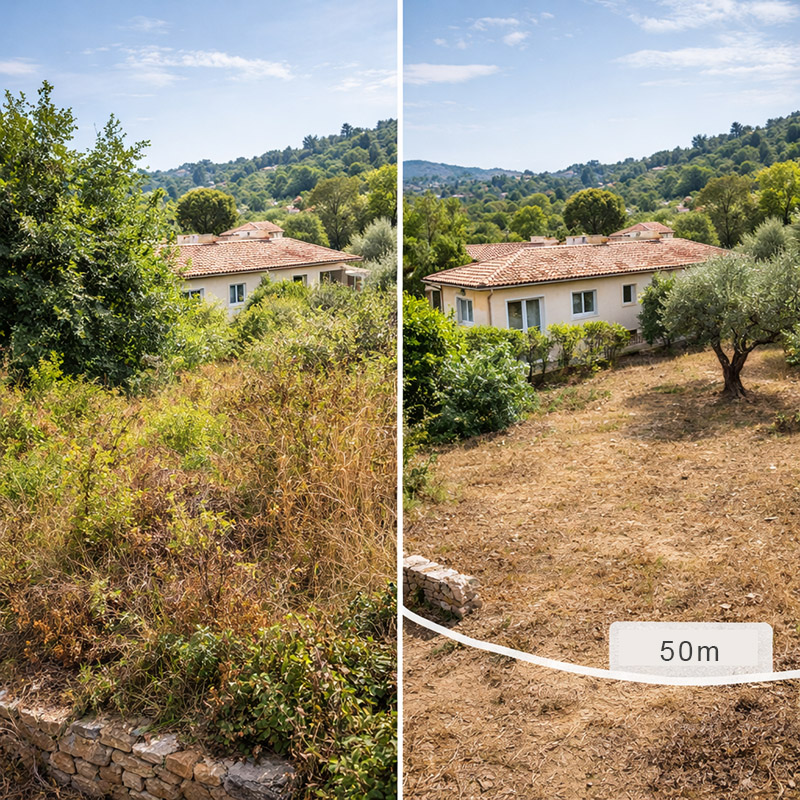 débroussaillage avant et après défrichement